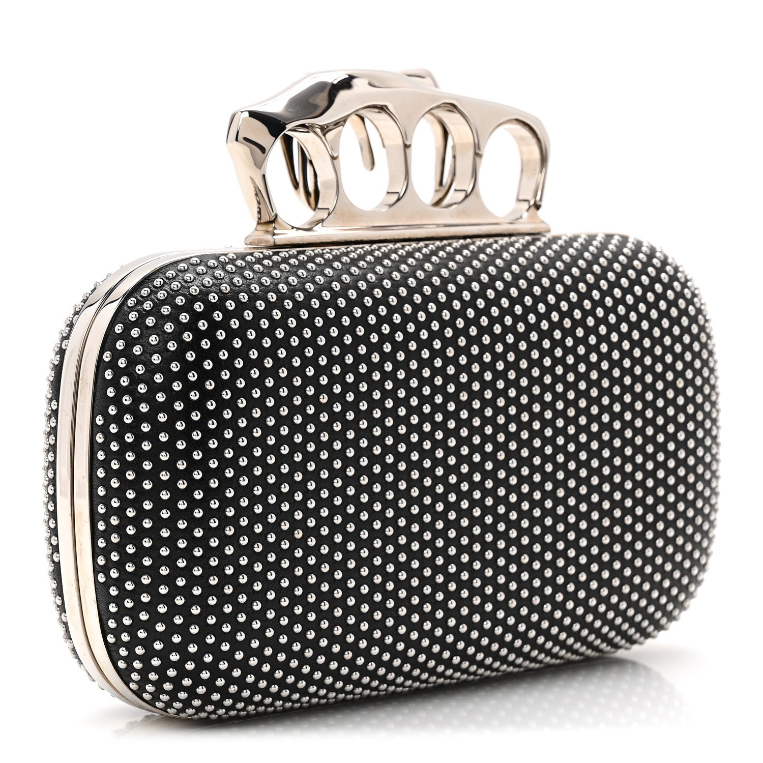 Alexander McQueen Calfskin Studded Skull Four Ring Knuckle Clutch Black 3 of 8