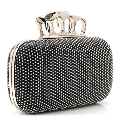 Alexander McQueen Calfskin Studded Skull Four Ring Knuckle Clutch Black 3 of 8