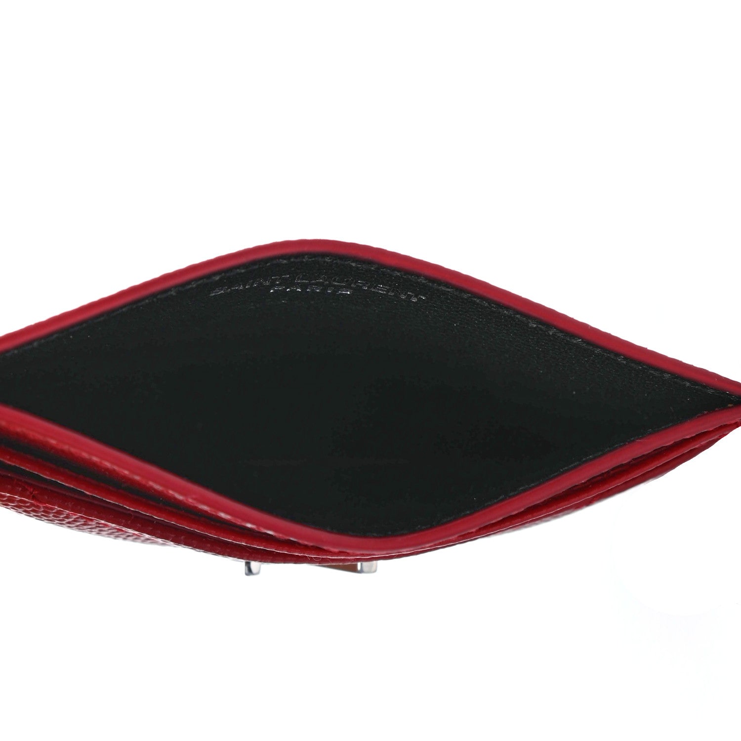 Saint Laurent Grain De Poudre Matelasse Chevron Monogram Credit Card Case New Red 4 of 4