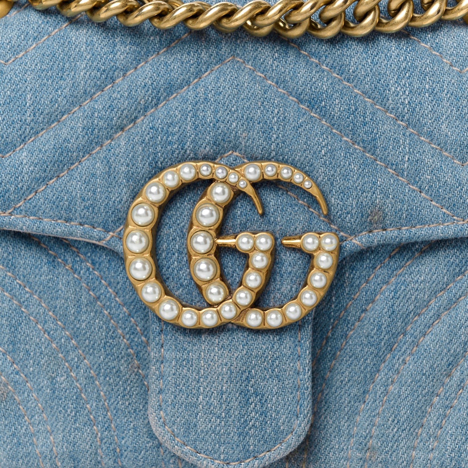 Gucci Denim Matelasse Mini Pearly GG Marmont Shoulder Bag Blue 8 of 10