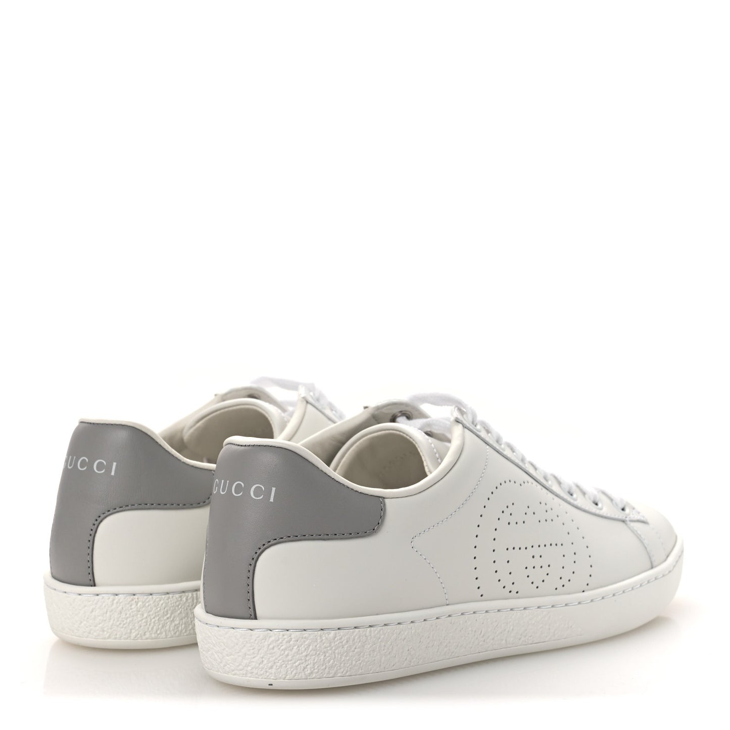 Calfskin Interlocking G Perforated Womens Ace Sneakers 38.5 White Grey Sky