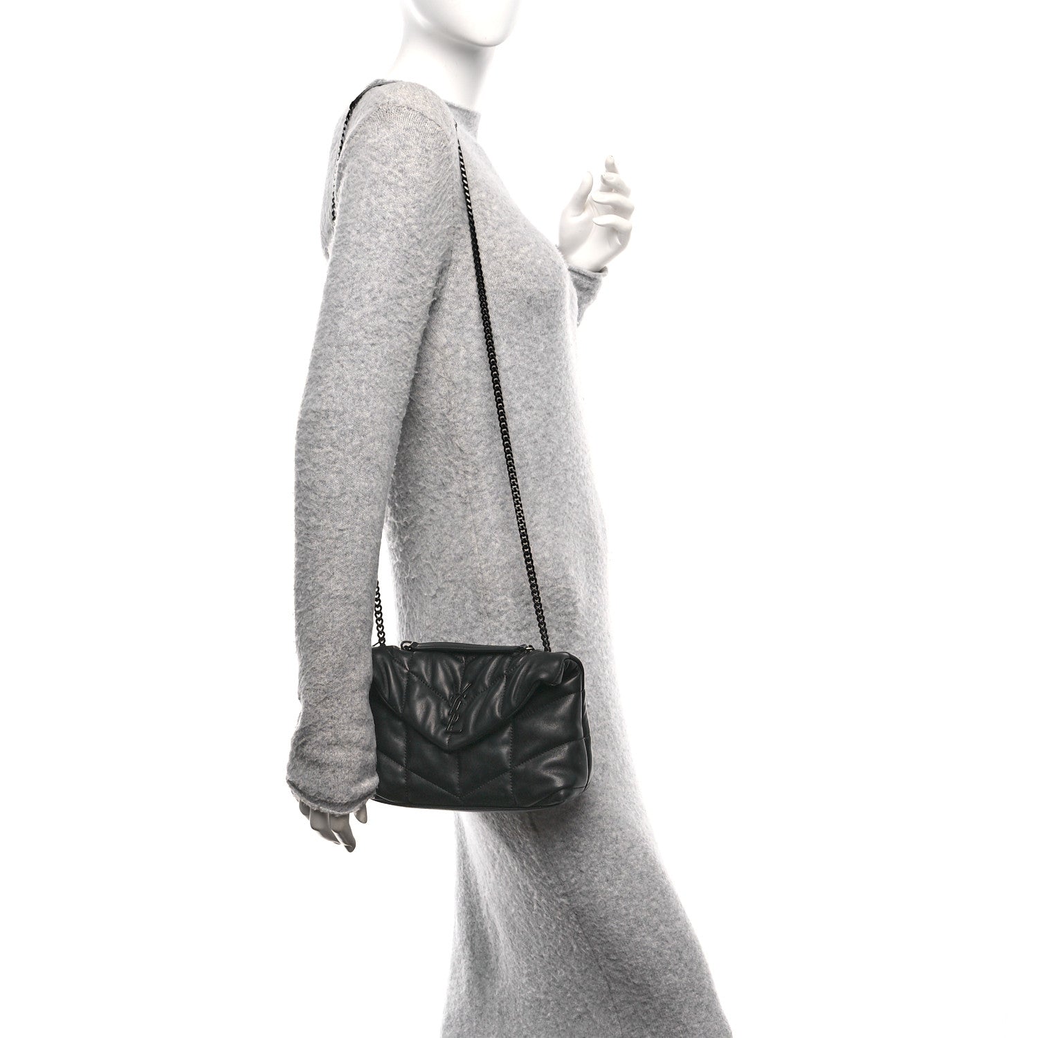 Saint Laurent Lambskin Quilted Toy Loulou Puffer Monogram Monochrome Chain Satchel Black 2 of 12