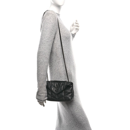 Saint Laurent Lambskin Quilted Toy Loulou Puffer Monogram Monochrome Chain Satchel Black 2 of 12