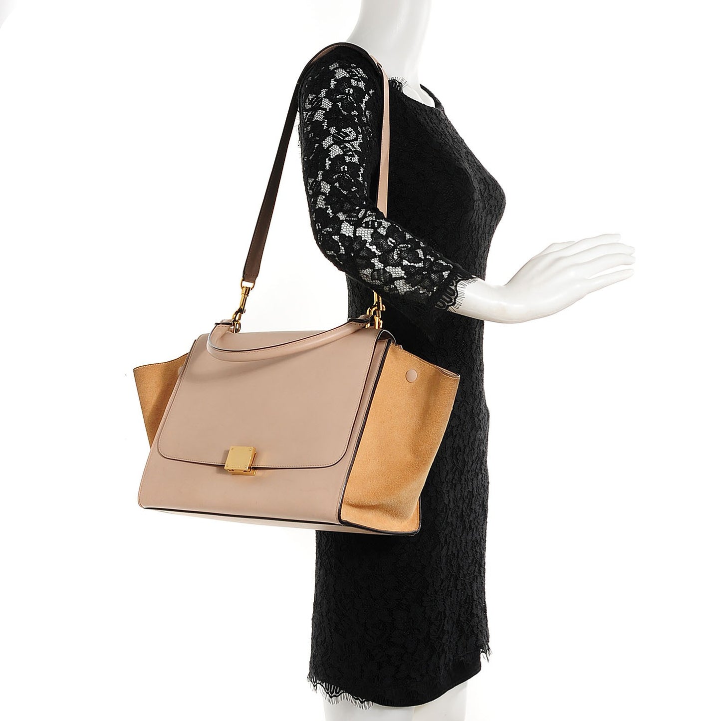 Smooth Calfskin Suede Small Trapeze Beige