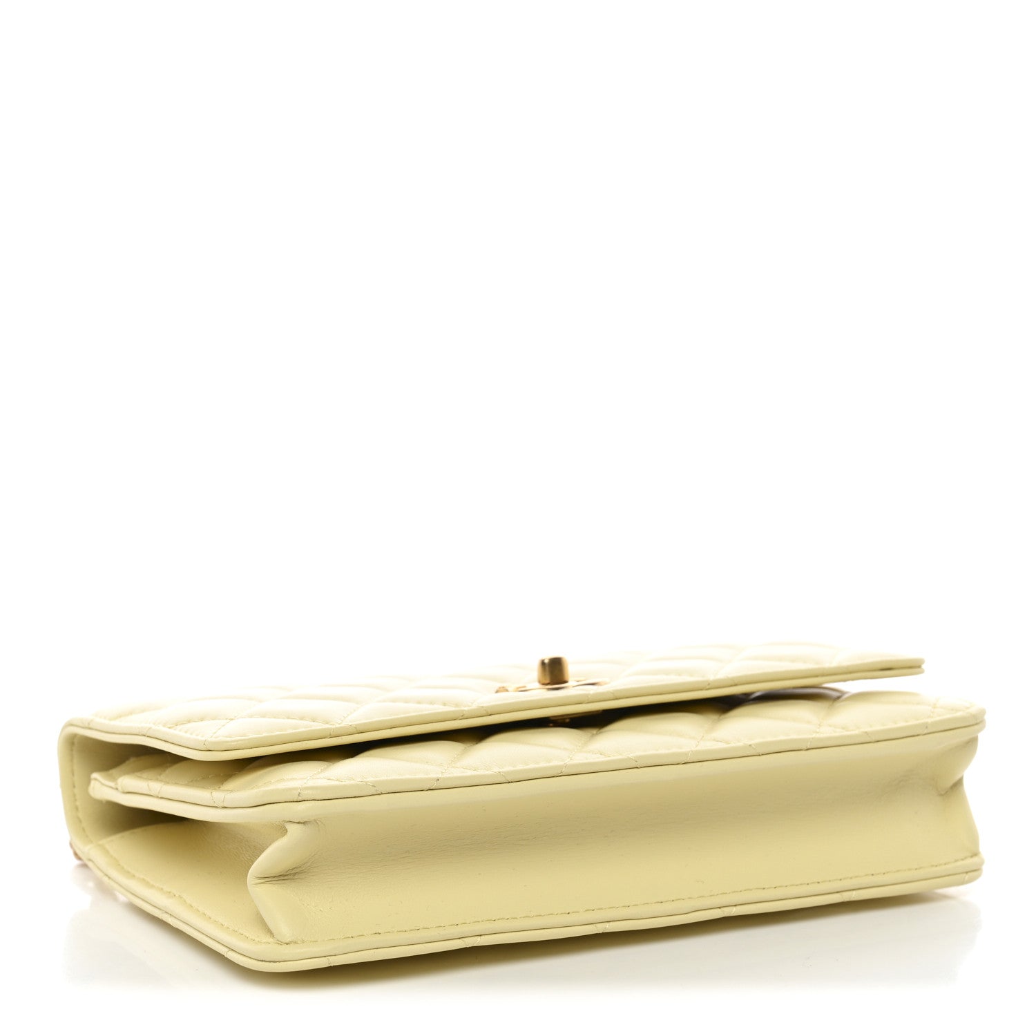 Chanel Lambskin Quilted CC Camellia Crush Wallet on Chain WOC Light Yellow 4 of 12