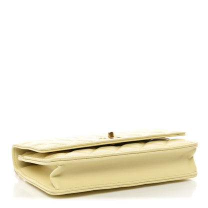 Chanel Lambskin Quilted CC Camellia Crush Wallet on Chain WOC Light Yellow 4 of 12