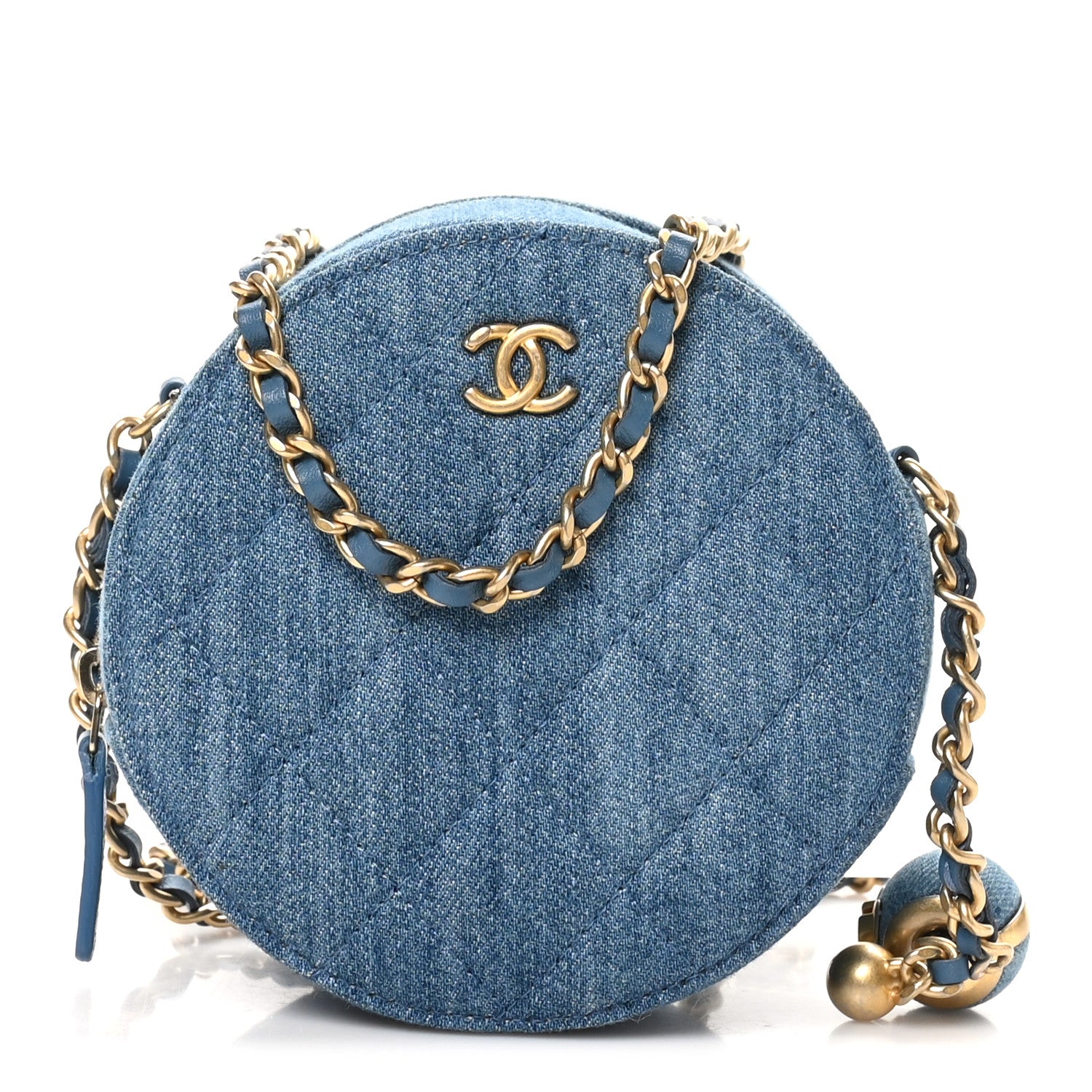 Chanel Denim Quilted Round Pearl Crush Clutch With Chain Blue 1 of 10