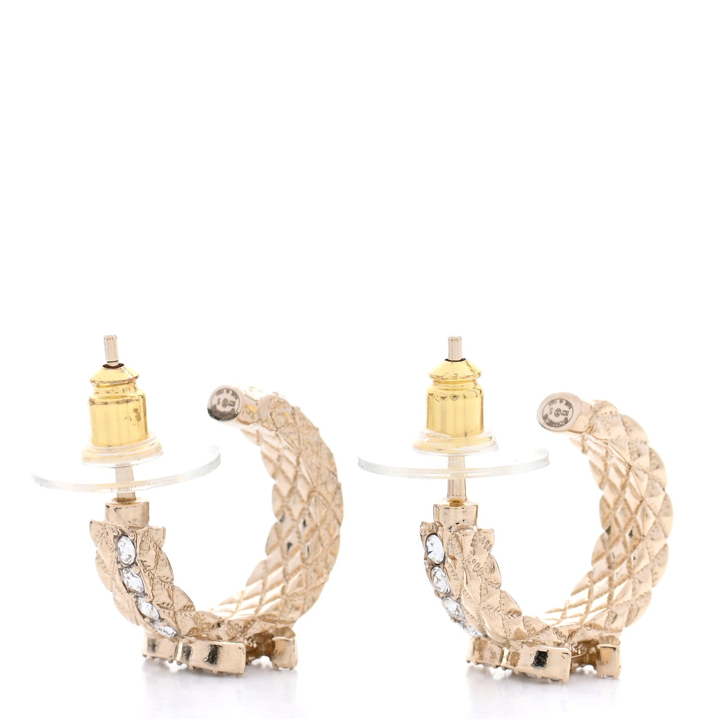 Crystal Quilted CC Hoop Earrings Gold