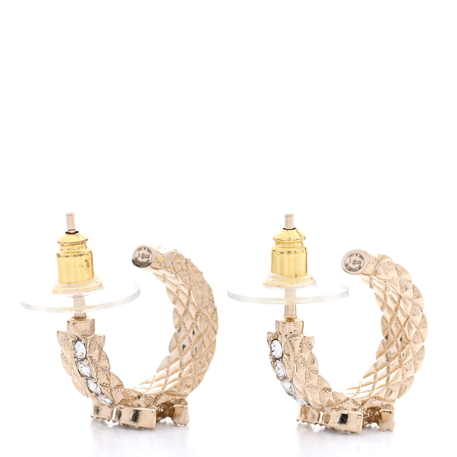 Chanel Crystal Quilted CC Hoop Earrings Gold 3 of 4