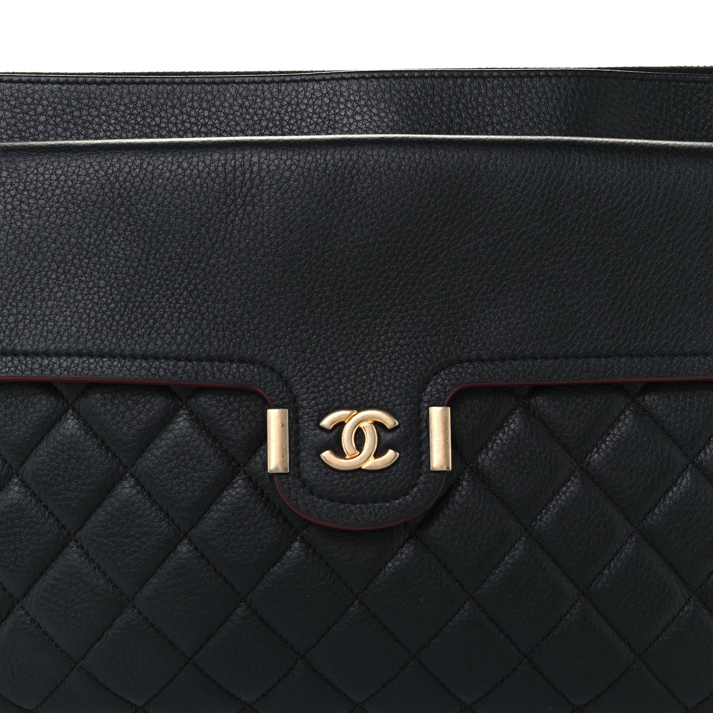 Grained Calfskin Quilted Large Archi Chic Cosmetic Case Black