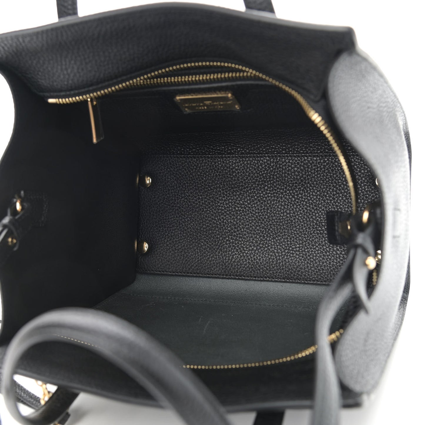 Hammered Calfskin Double Handle Small Amy Tote Black