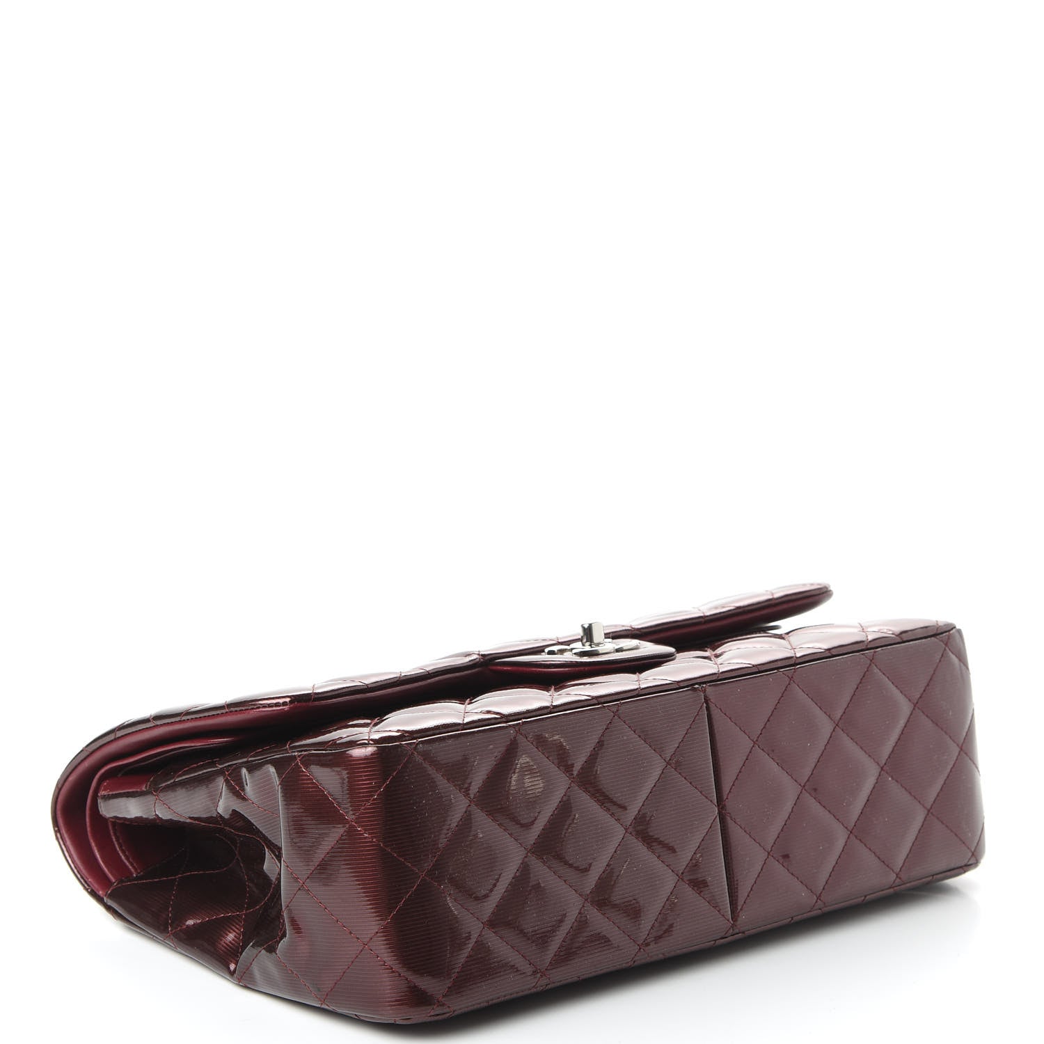 Chanel Striated Patent Quilted Jumbo Double Flap Burgundy 4 of 11