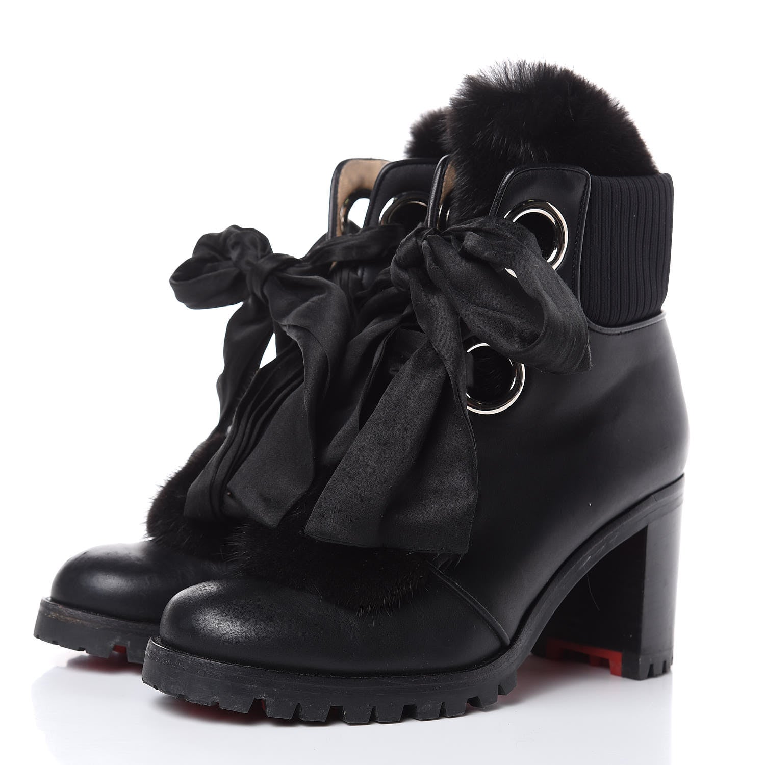 Christian Louboutin Calfskin Mink Jenny From the Alps 70 Ankle Boots 37 Black 3 of 13