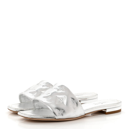 Louis Vuitton Metallic Lambskin Embossed Monogram Revival Flat Mules 37.5 Silver 3 of 11