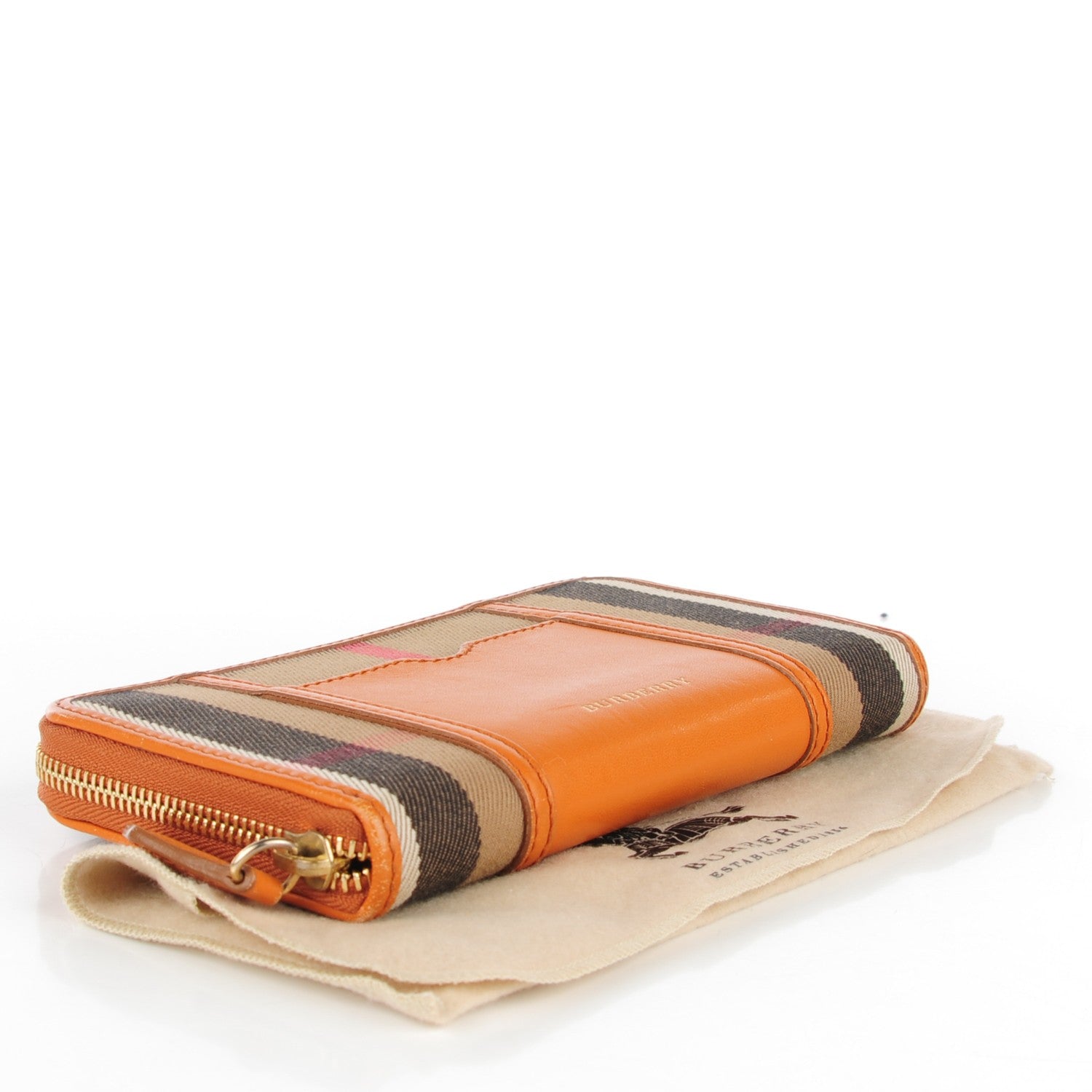 Burberry House Check Large Sartorial Ziggy Zip Around Wallet Copper Orange 4 of 7