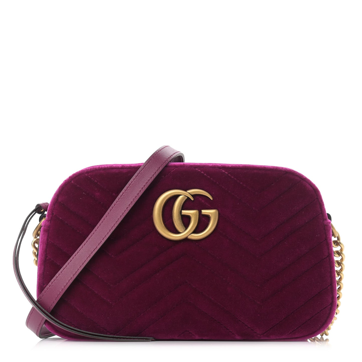 Velvet Matelasse Small GG Marmont Chain Shoulder Bag Fuchsia Violet Cyclamen