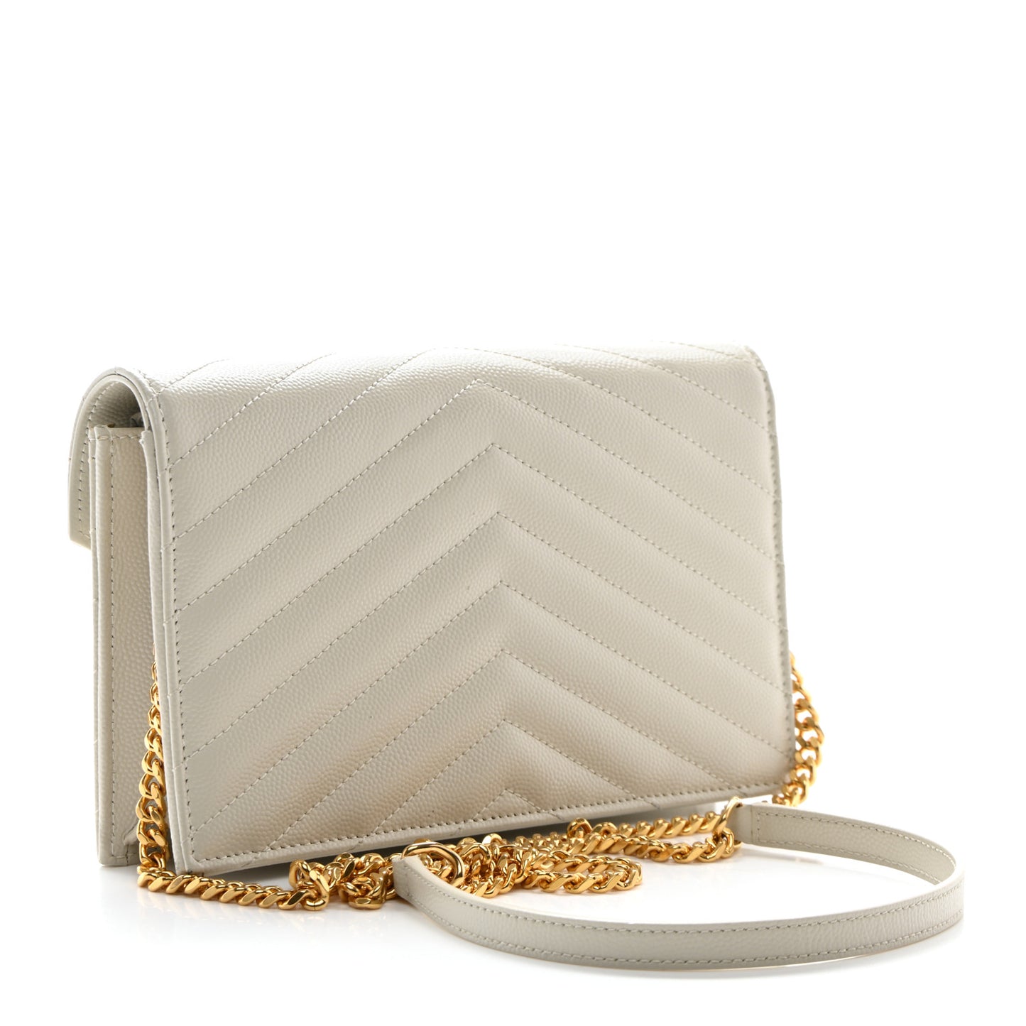 Grain De Poudre Matelasse Chevron Monogram Envelope Chain Wallet Crema Soft
