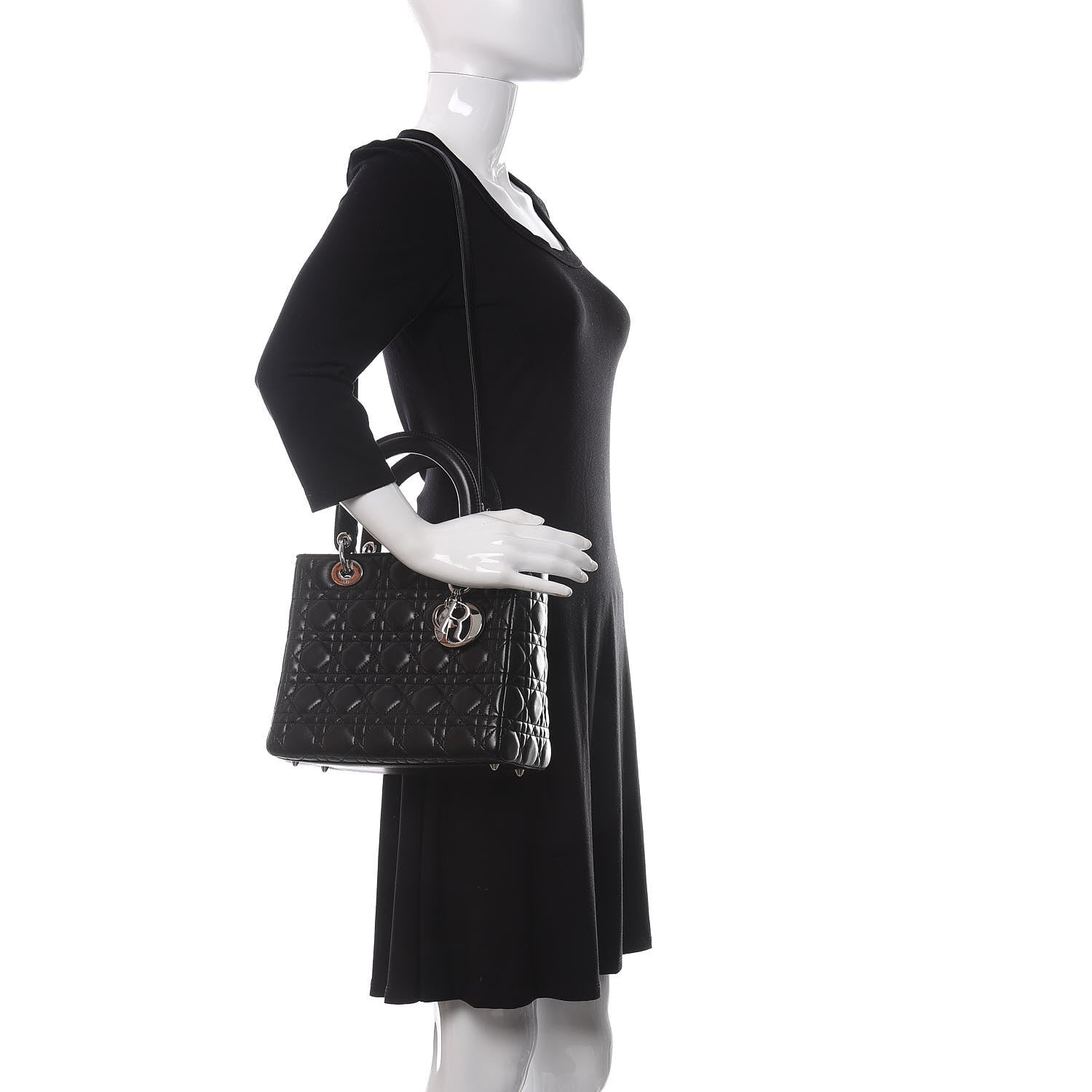 Christian Dior Lambskin Cannage Medium Lady Dior Black 2 of 13