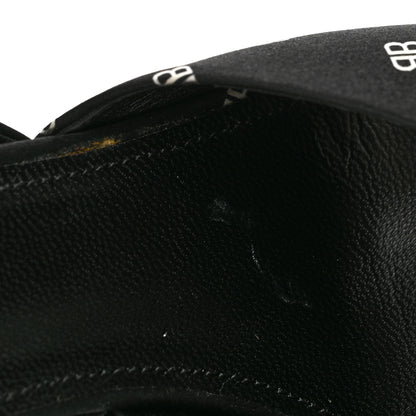 Balenciaga Satin BB Logo Pointed Toe Knife Slingback Mules 38 Black White 10 of 11