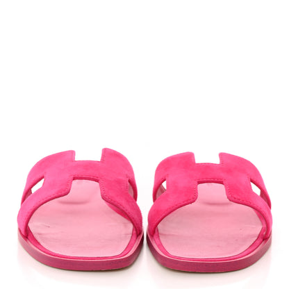 Hermes Suede Goatskin Oran Sandals 37 Rose Fuchsia 2 of 12