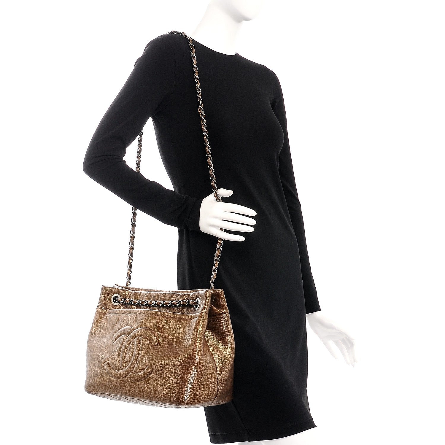Chanel Metallic Caviar Quilted Large Timeless CC Soft Tote Bronze 2 of 9