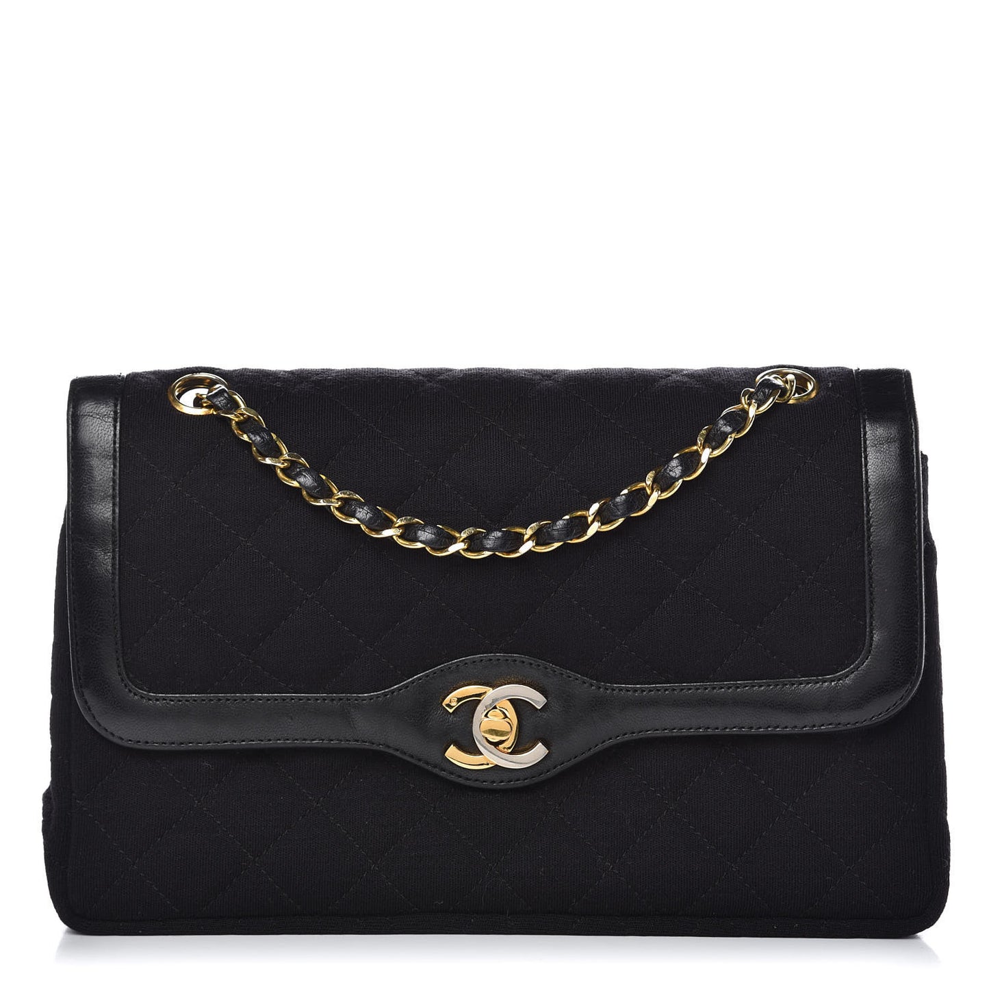 Lambskin Jersey Quilted Medium Double Flap Black