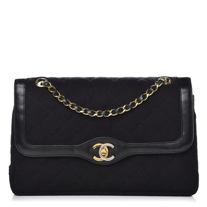 Chanel Lambskin Jersey Quilted Medium Double Flap Black 1 of 13