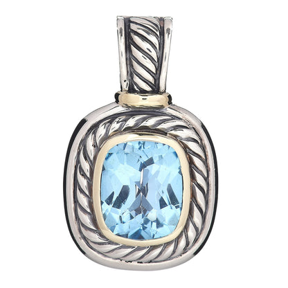 David Yurman Sterling Silver 14K Yellow Gold Blue Topaz 10mm Albion Enhancer Pendant 1 of 3