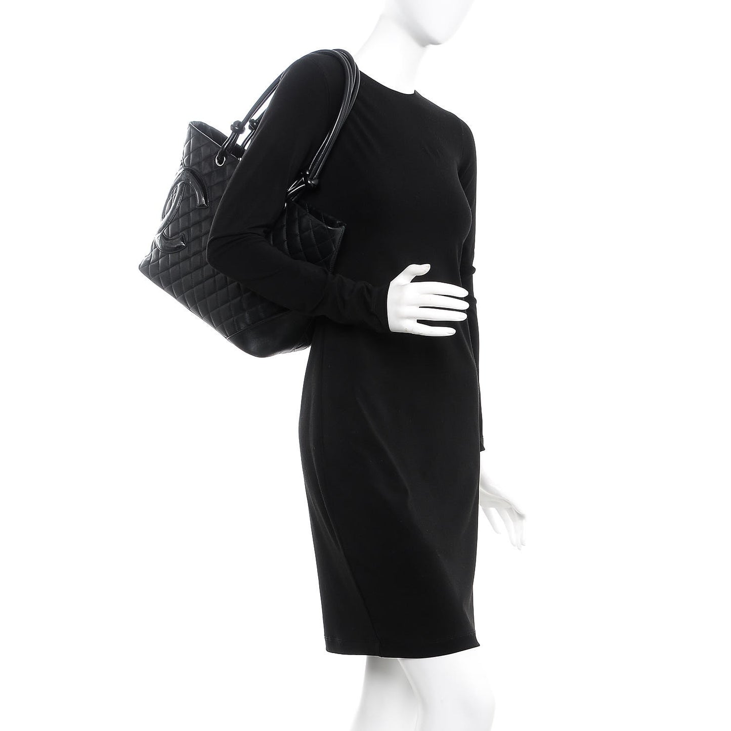 Calfskin Quilted Large Cambon Tote Black