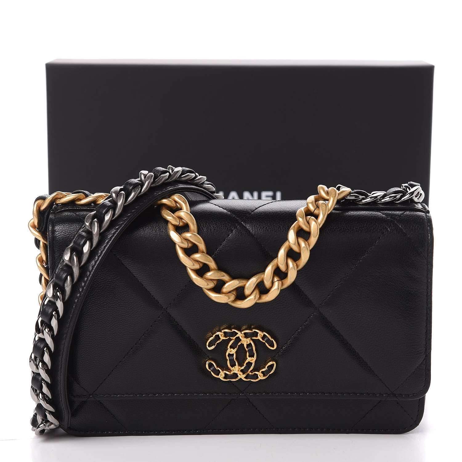 Chanel Goatskin Quilted 19 Wallet On Chain WOC Black 11 of 12