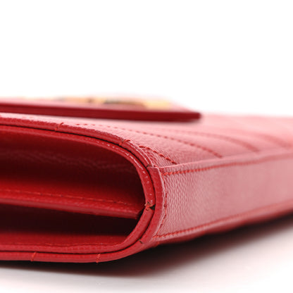 Saint Laurent Grain De Poudre Matelasse Chevron Monogram Chain Wallet Red 8 of 9