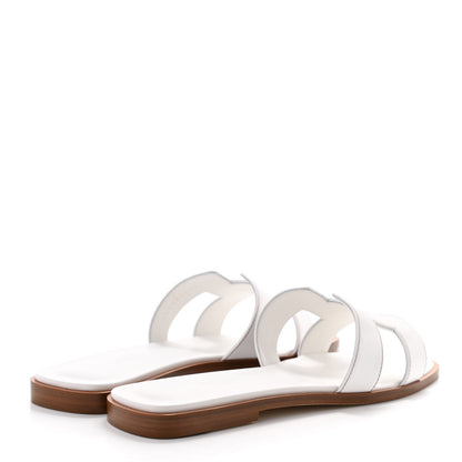 Hermes Box Calfskin Oran Sandals 38 White 4 of 9