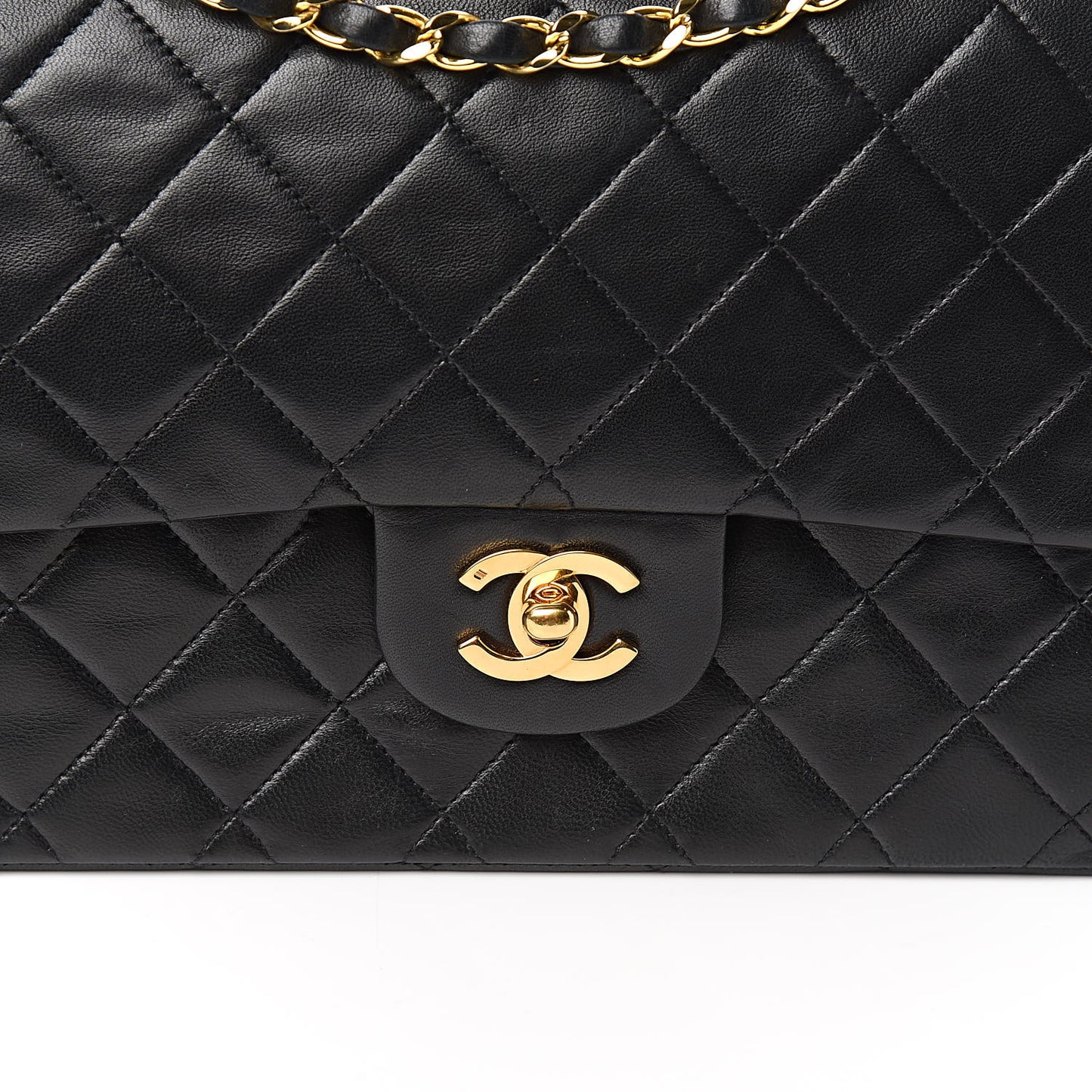 Lambskin Quilted Medium Double Flap Black