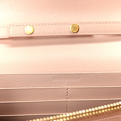 Saint Laurent Grain De Poudre Matelasse Chevron Monogram Chain Wallet Pale Pink 7 of 11