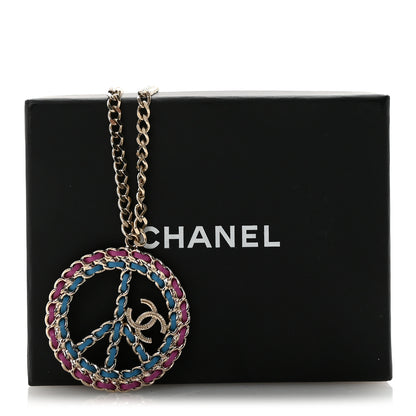 Chanel Metal Calfskin Chain Peace Sign CC Necklace Blue Purple Gold 7 of 7