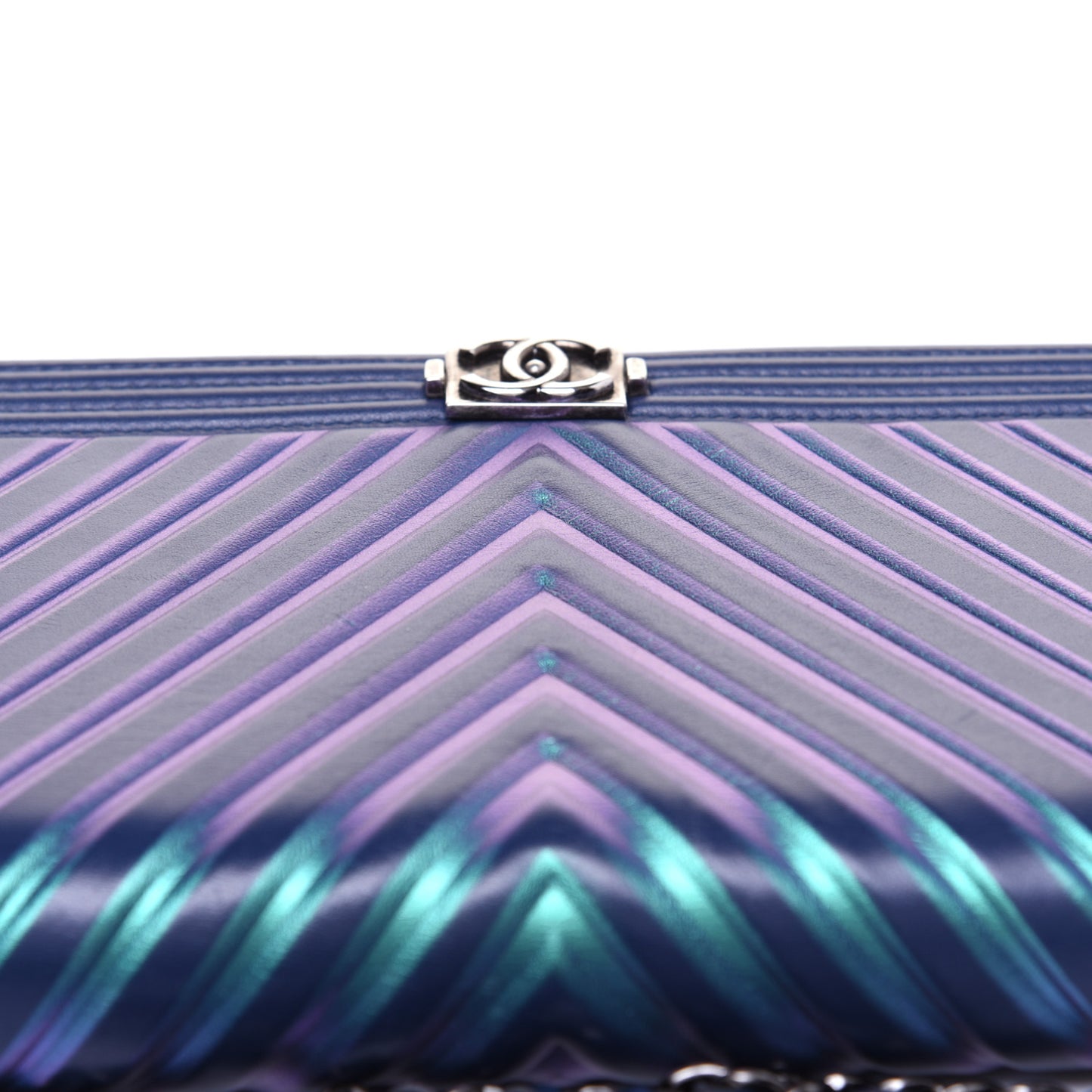 Calfskin Painted Chevron Embossed Boy Wallet On Chain WOC Navy