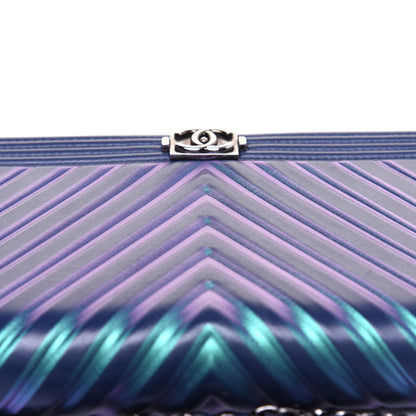 Chanel Calfskin Painted Chevron Embossed Boy Wallet On Chain WOC Navy 21 of 27