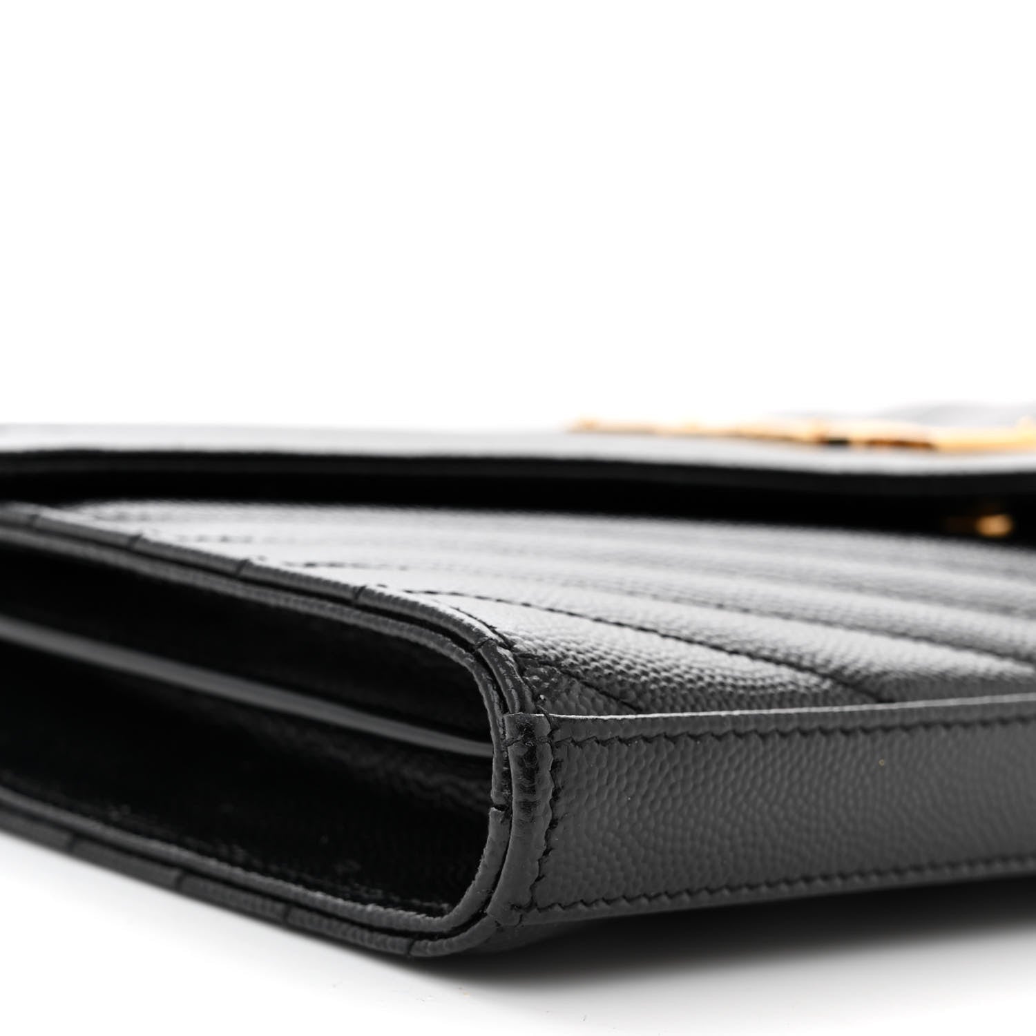 Saint Laurent Grain De Poudre Matelasse Chevron Monogram Chain Wallet Black 8 of 10