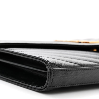 Saint Laurent Grain De Poudre Matelasse Chevron Monogram Chain Wallet Black 8 of 10