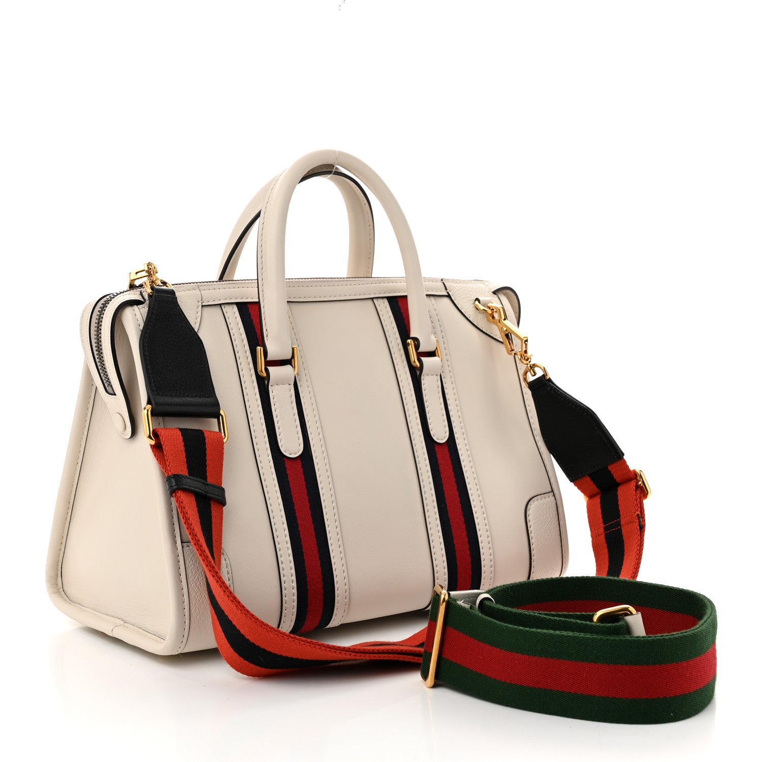 Gucci Koi Calfskin Medium Bauletto Duffle Top Handle Bag White