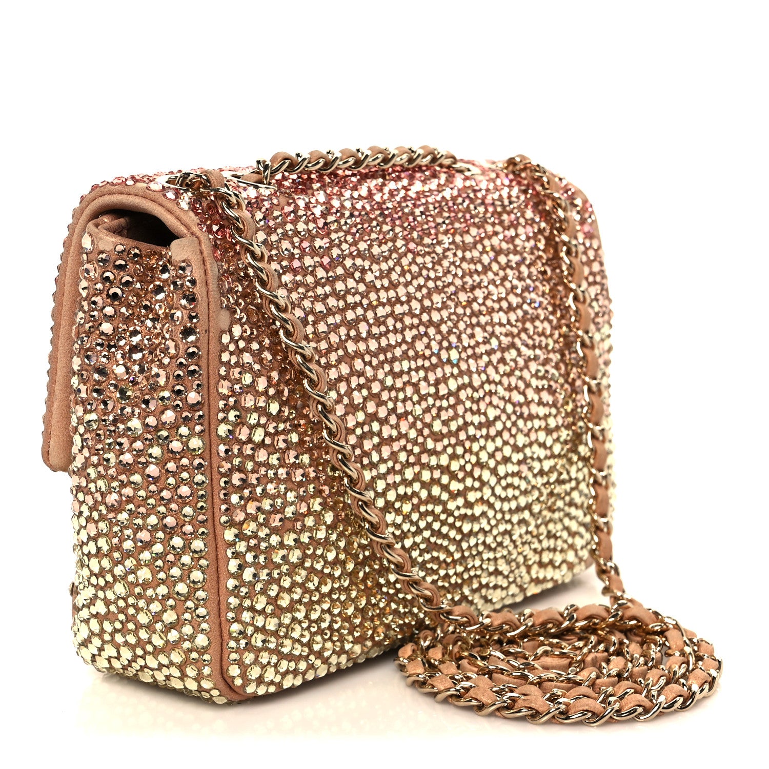 Chanel Suede Calfskin Crystal Mini Flap Pink Golden 3 of 11