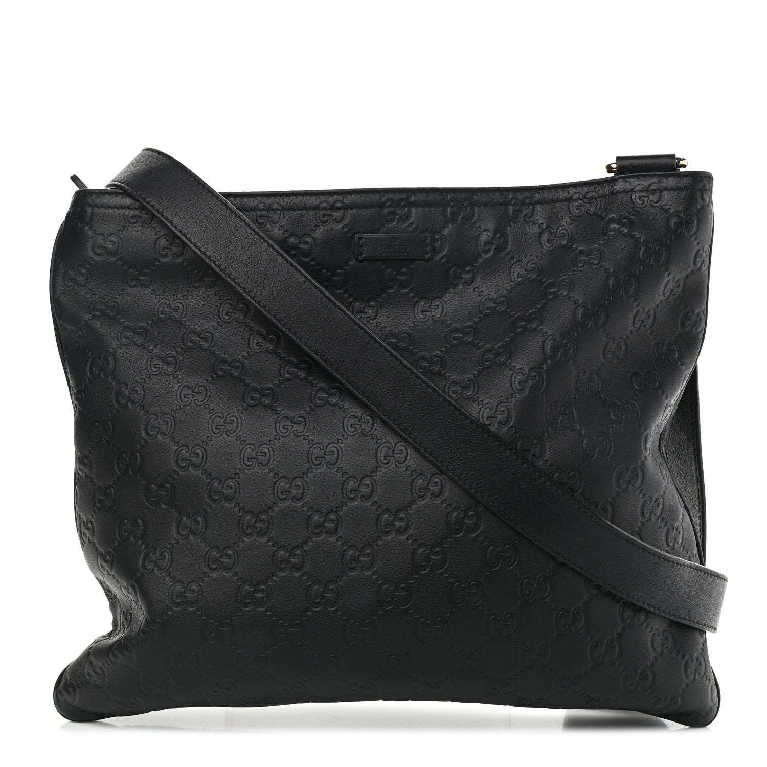 Gucci Guccissima Medium Flat Messenger Bag Black 1 of 10