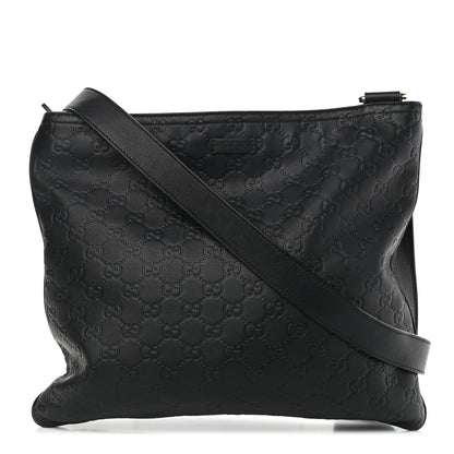 Gucci Guccissima Medium Flat Messenger Bag Black 1 of 10