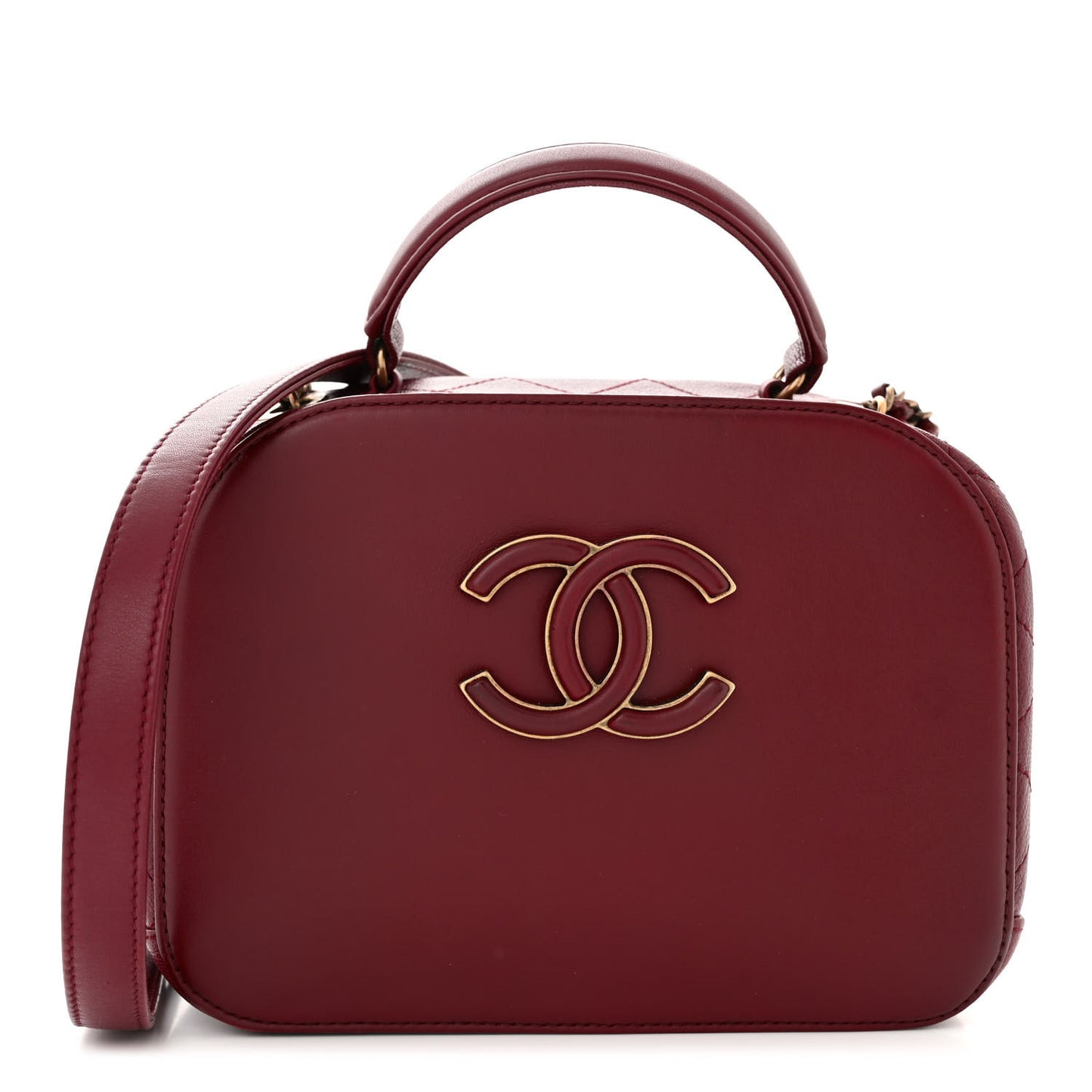 Shiny Calfskin Goatskin Quilted Small Coco Curve Vanity Burgundy