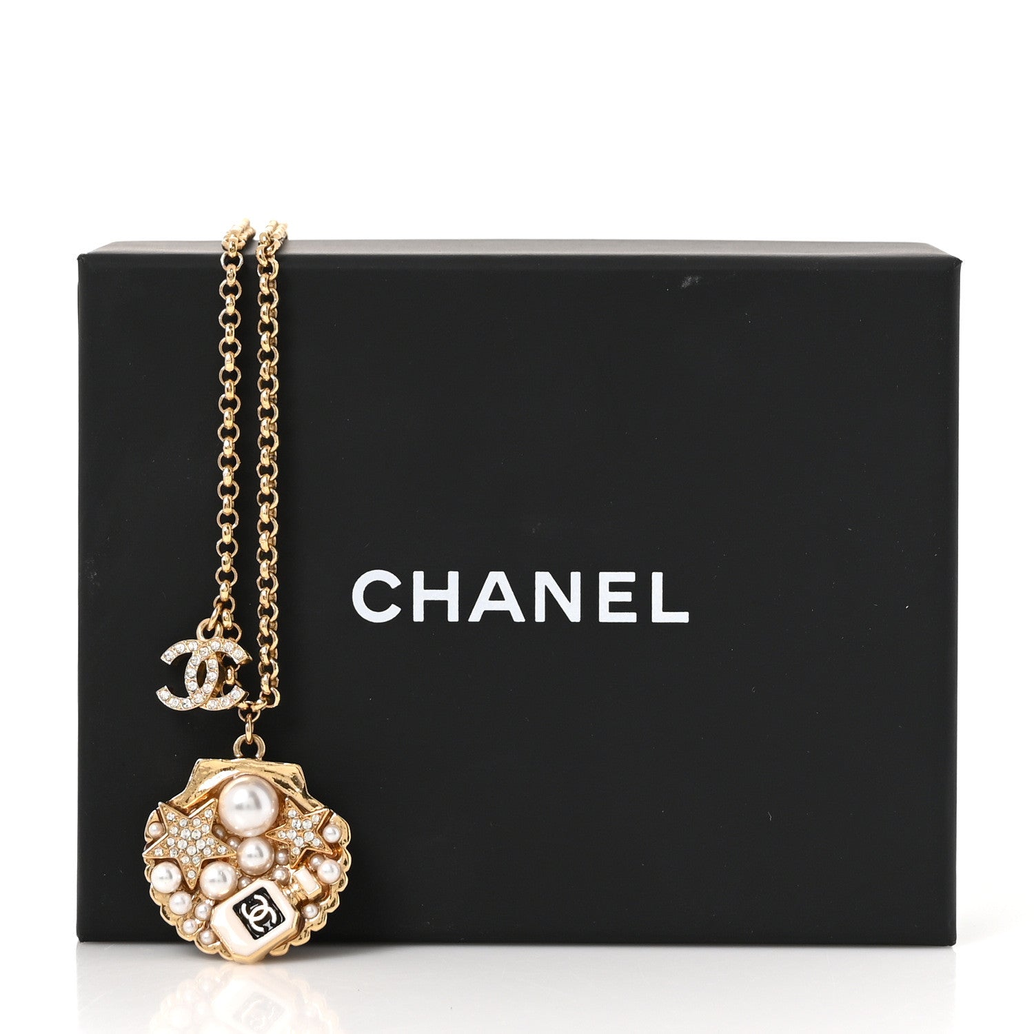 CHANEL ヴィンテージネックレス Chanel Metal Pearl Crystal CC Shell Necklace Gold 1876565