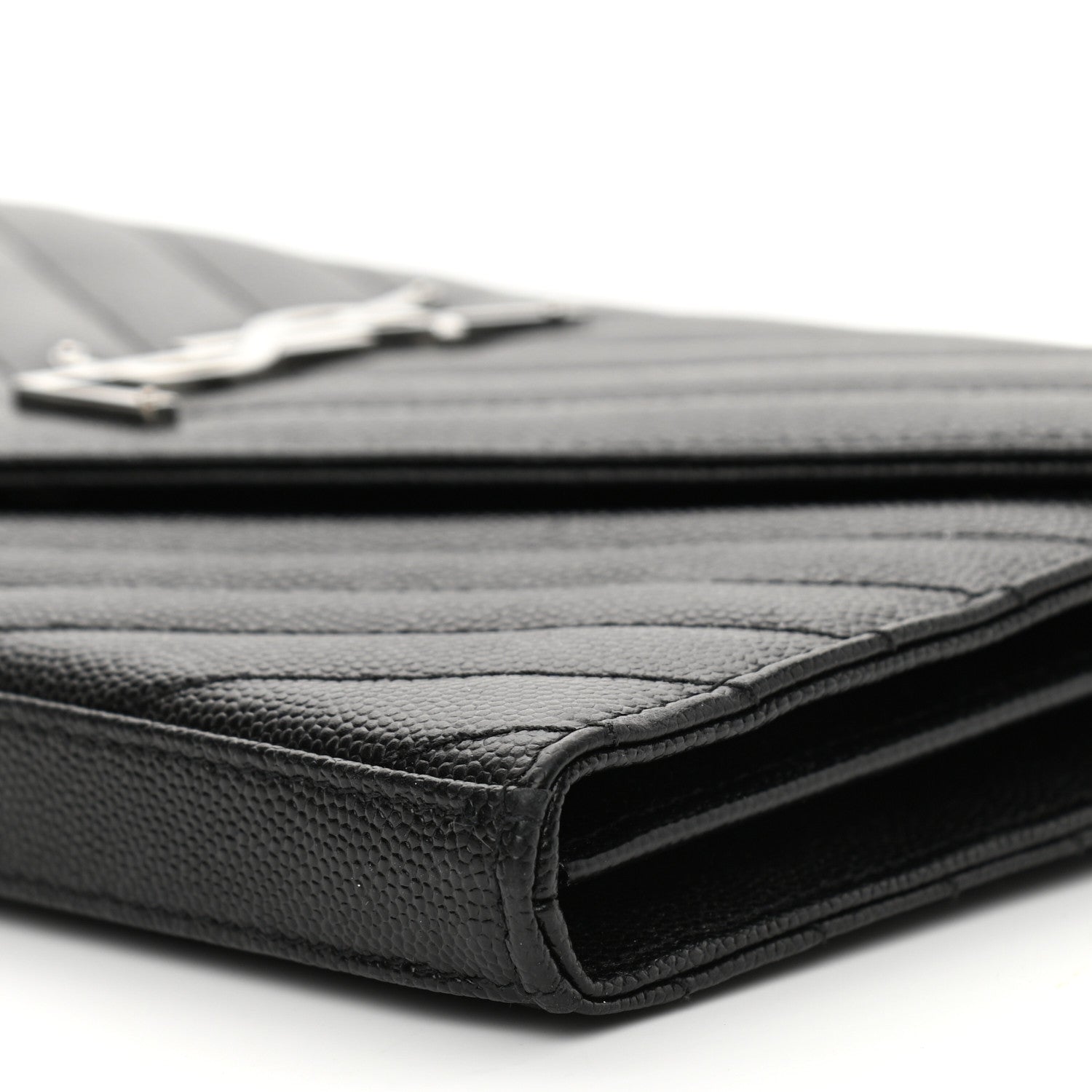 Saint Laurent Grain De Poudre Matelasse Chevron Monogram Chain Wallet Black 9 of 9