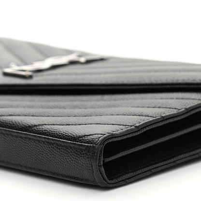 Saint Laurent Grain De Poudre Matelasse Chevron Monogram Chain Wallet Black 9 of 9