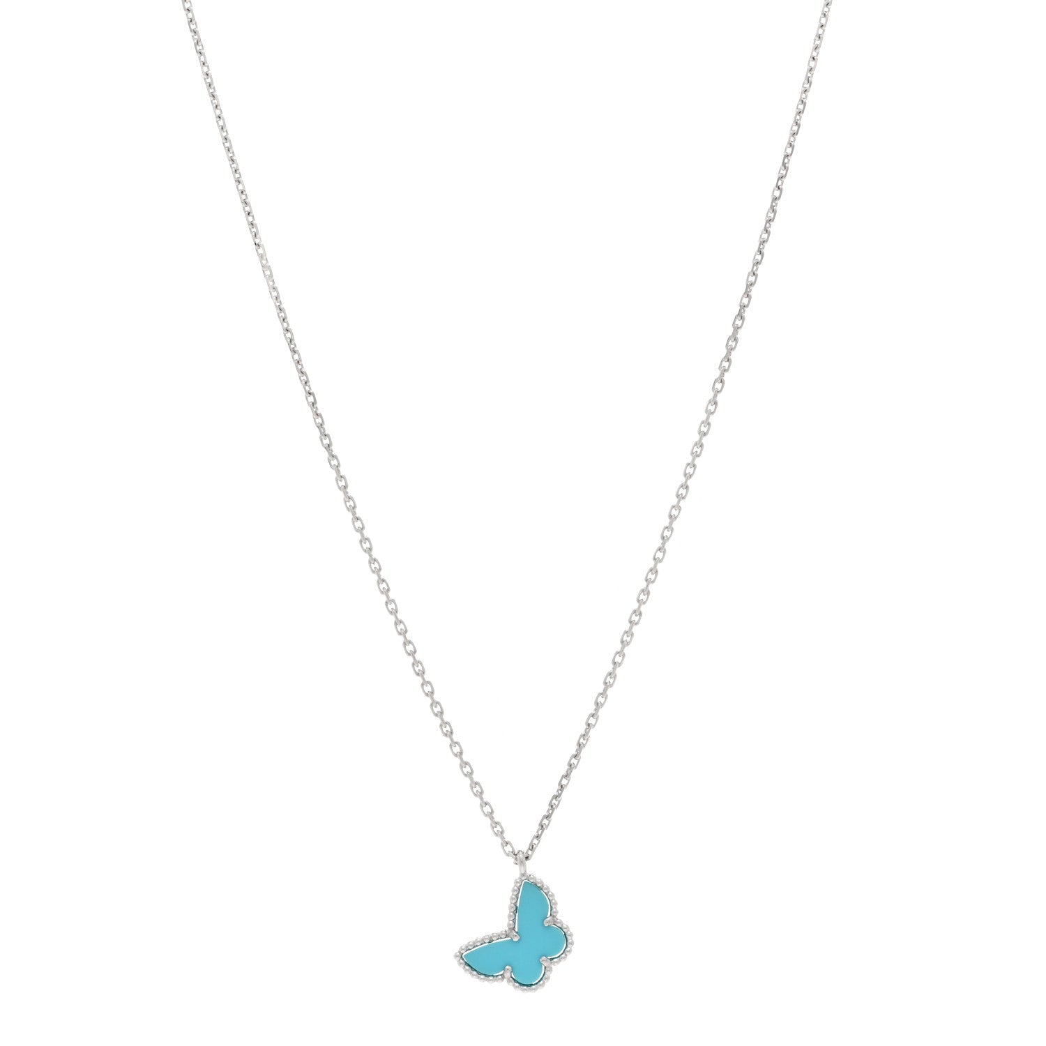 Van Cleef & Arpels 18K White Gold Turquoise Sweet Alhambra Butterfly Pendant Necklace 1 of 5
