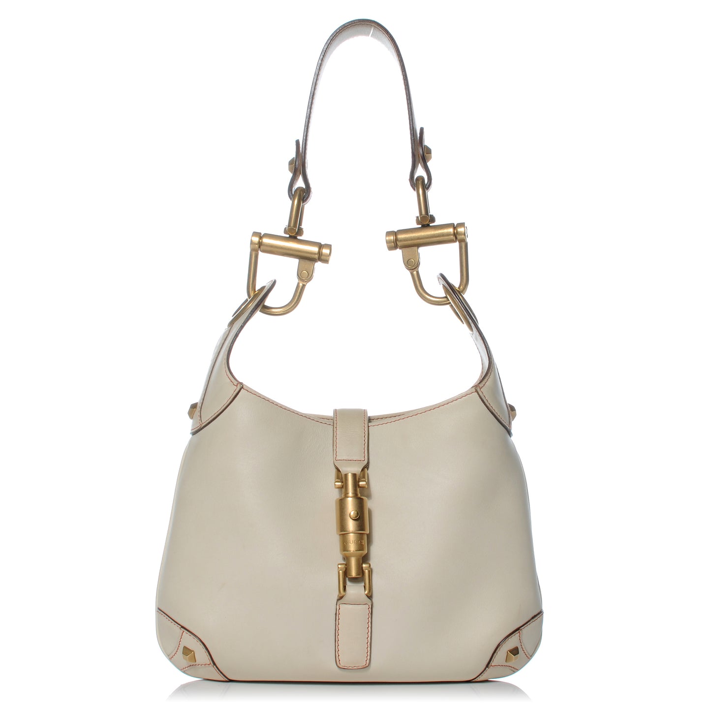 Leather Small Piston Lock Jackie O Hobo Off White