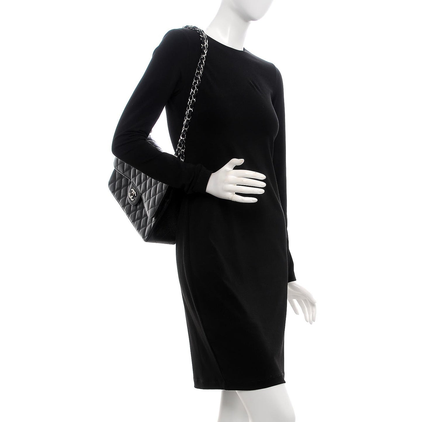Caviar Quilted Jumbo Double Flap Black